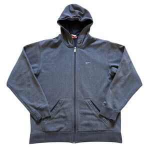 y2k 2000s style Nike zip up hoodie Medium gray white embroidered swoosh logo